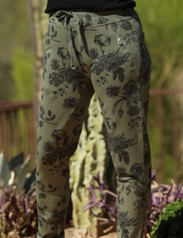 Carry Olive Black Floral Print Jogger Pants