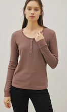 Ismael Brown Stitched Thermal Henley Neck Top