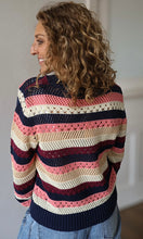 Mika Open Crochet Crew Neck Stripe Sweater