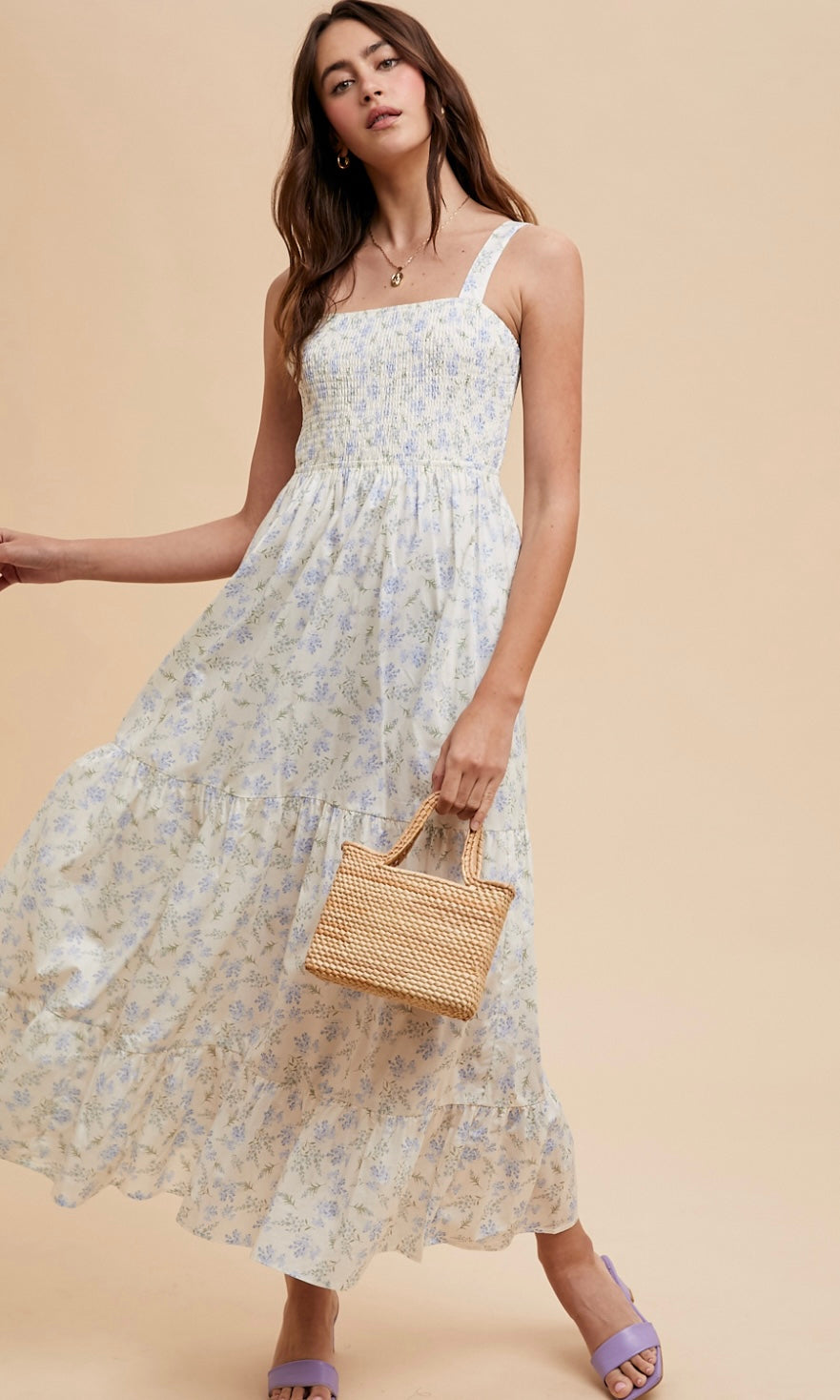 Gwinna Smocked Cotton Floral Maxi Dress