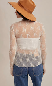 Megan White Mock Neck Lace Long Sleeve