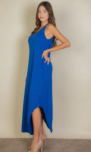 Havana Royal Blue Solid Cami Double Strap Loose Fit Dress