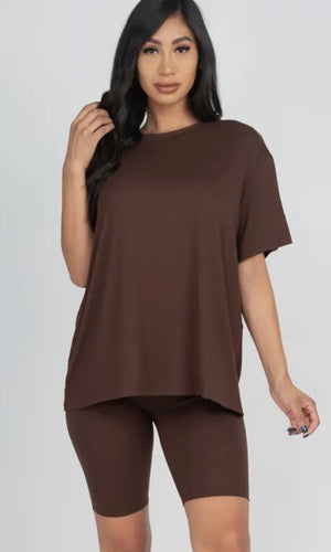 Harvey Coffee Loose Fit Top & Bike Shorts Set