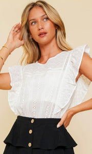 Abcidy White Eyelet Embroidered Blouse Top