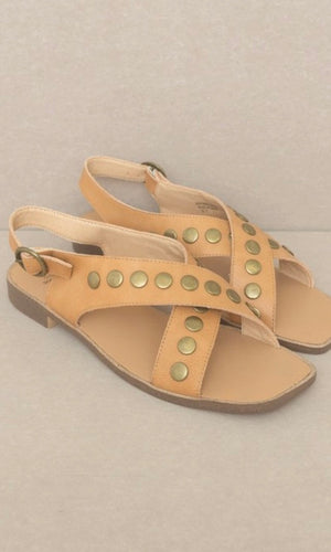 Akylie Tan Copper Studded Crossband Sandal Shoe