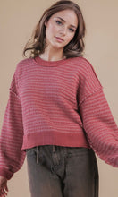 Mia Mauve Two Tone Textured Knit Casual Sweater Top