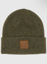 C.C Heather Knit Suede Patch Beanie Winter Hat