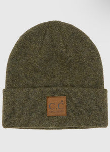 C.C Heather Knit Suede Patch Beanie Winter Hat