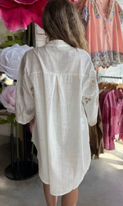 Mira Oversized Embroidered Button Down Top