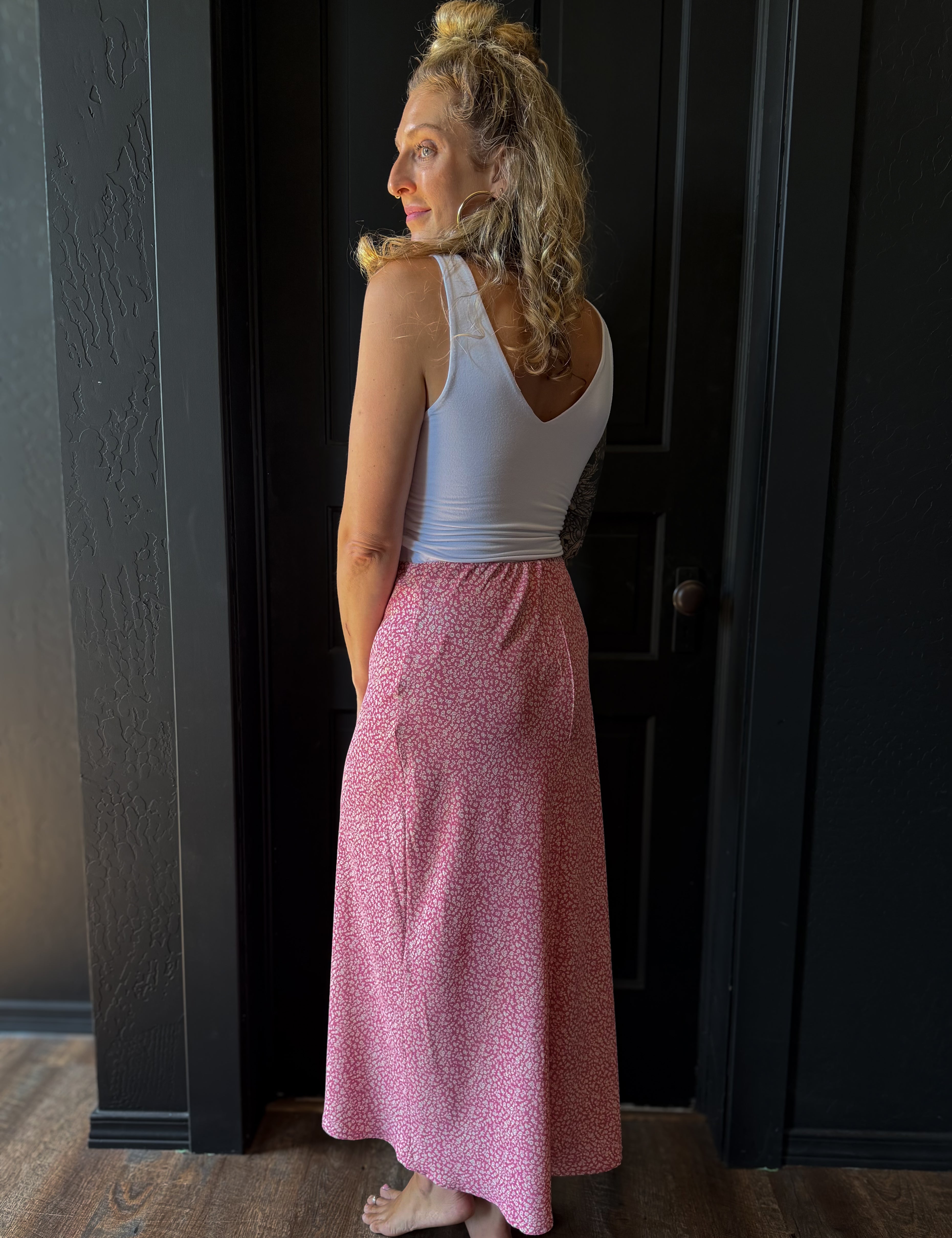 Lucy Print Midi Skirt With Elastic Waistband
