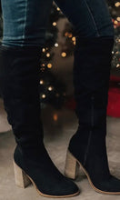 Rowan Black Suede Chunky Heel Knight Boots