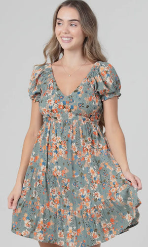 Journee V Neck Smocked Bodice Short Sleeve Dress