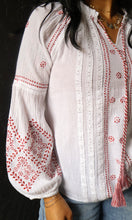 Oscar Cotton Blouse with Red Embroidery and Lace