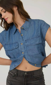 Lina Chambray Collared Pocket Flap Button Down Shirt