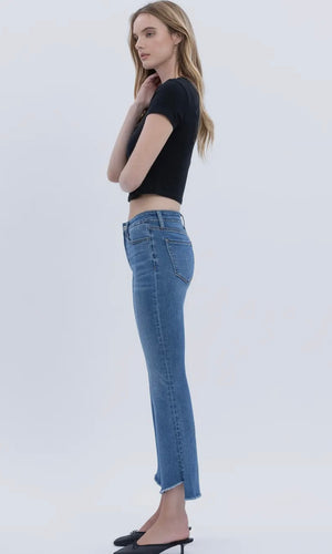 Timothy Mid Rise Raw Step Hem Crop Flare Jeans