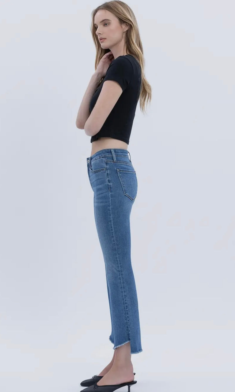 Timothy Mid Rise Raw Step Hem Crop Flare Jeans