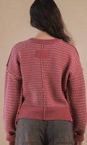 Mia Mauve Two Tone Textured Knit Casual Sweater Top