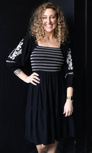 Octavia Black Smocked Embroidered Peasant Dress