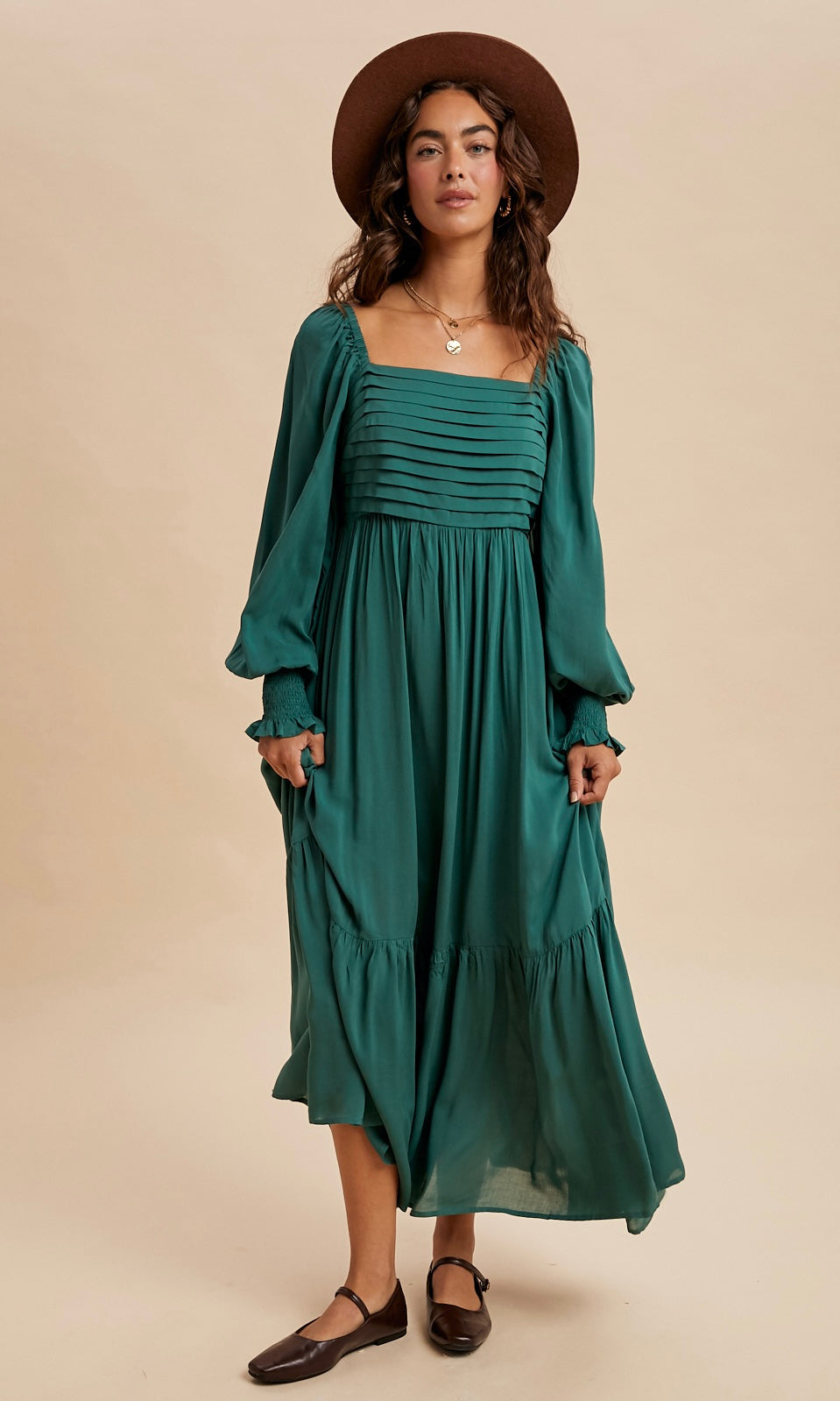 Jocelyn Pleated Square Neck Maxi Dress