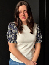 Uri Flora Contrast Puff Sleeve Top