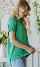 Destinee Green Solid Rib Drop Shoulder Short Sleeve Top