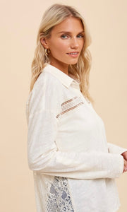 Franklin Ivory Lace Back Slub Button Down Knit Shirt