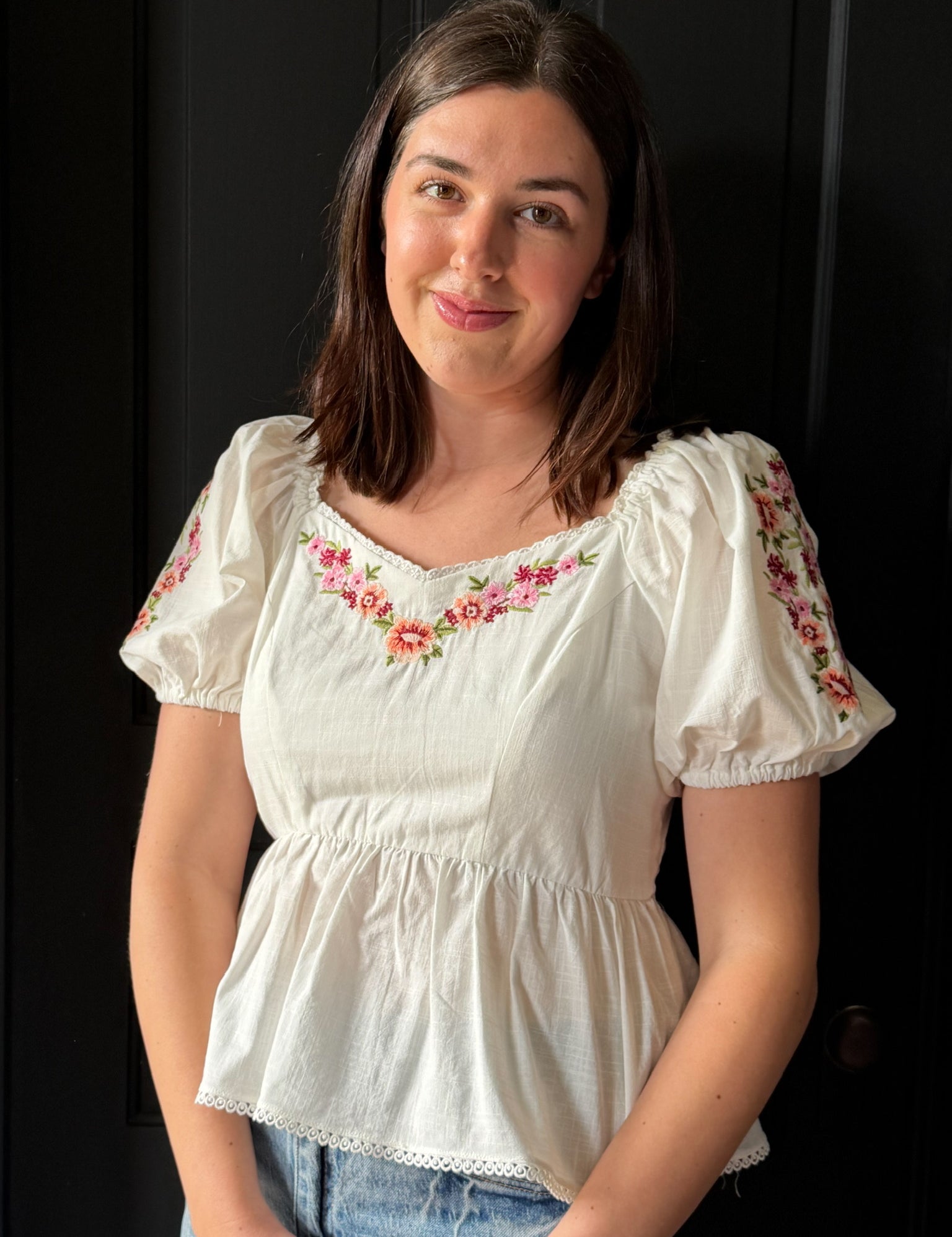 Haidyn Embroidered Sweetheart Peplum Top