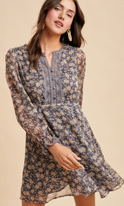 Leandra Midnight Daffodil Floral Lace Inset Mini Dress