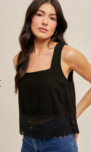 Gerd Black Crochet Lace Trim Tank
