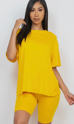 Harvey Yellow Loose Fit Top & Bike Shorts Set