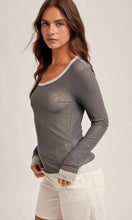 Malia Slate Double Layer Scoop Neck Mesh Top