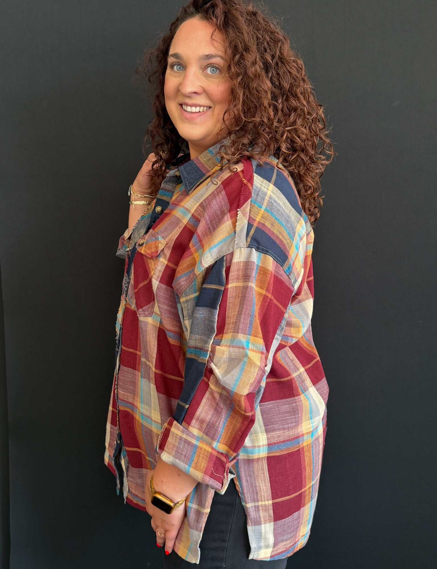 Nova Plus Wine Navy Plaid Button Down Shirt