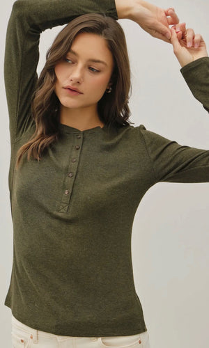 Levi Winter Forest Modal Classic Ribbed Long sleeve Henley Basic Top