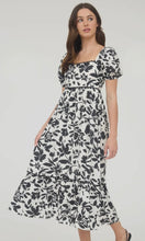 Lawson Black Floral Scallop Trim Puff Sleeve Midi Dress
