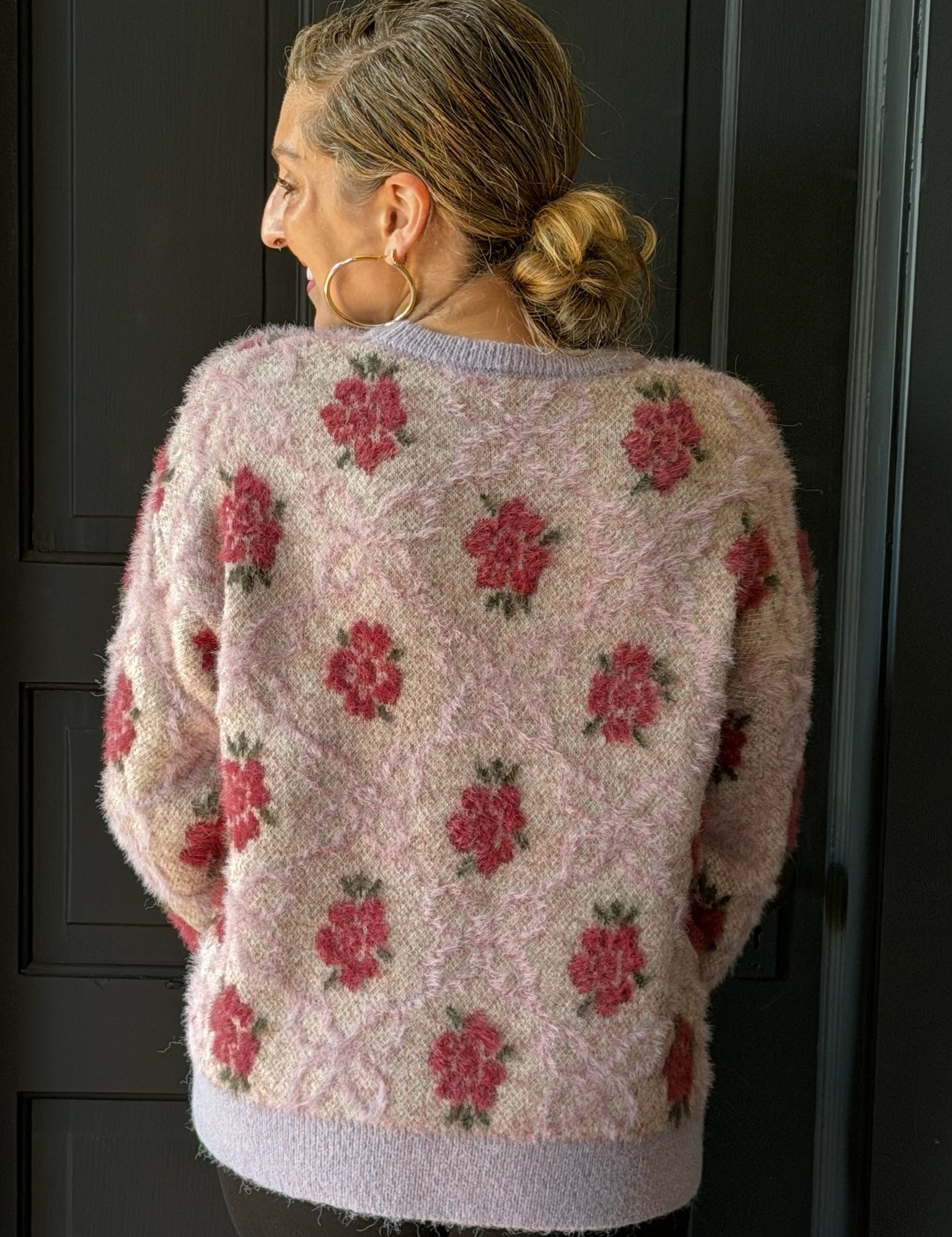 Cassia Oatmeal Lavender Floral Motif Jacquard Sweater