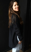 Otto Black Garment Washed Cotton Gauze Placket Blouse