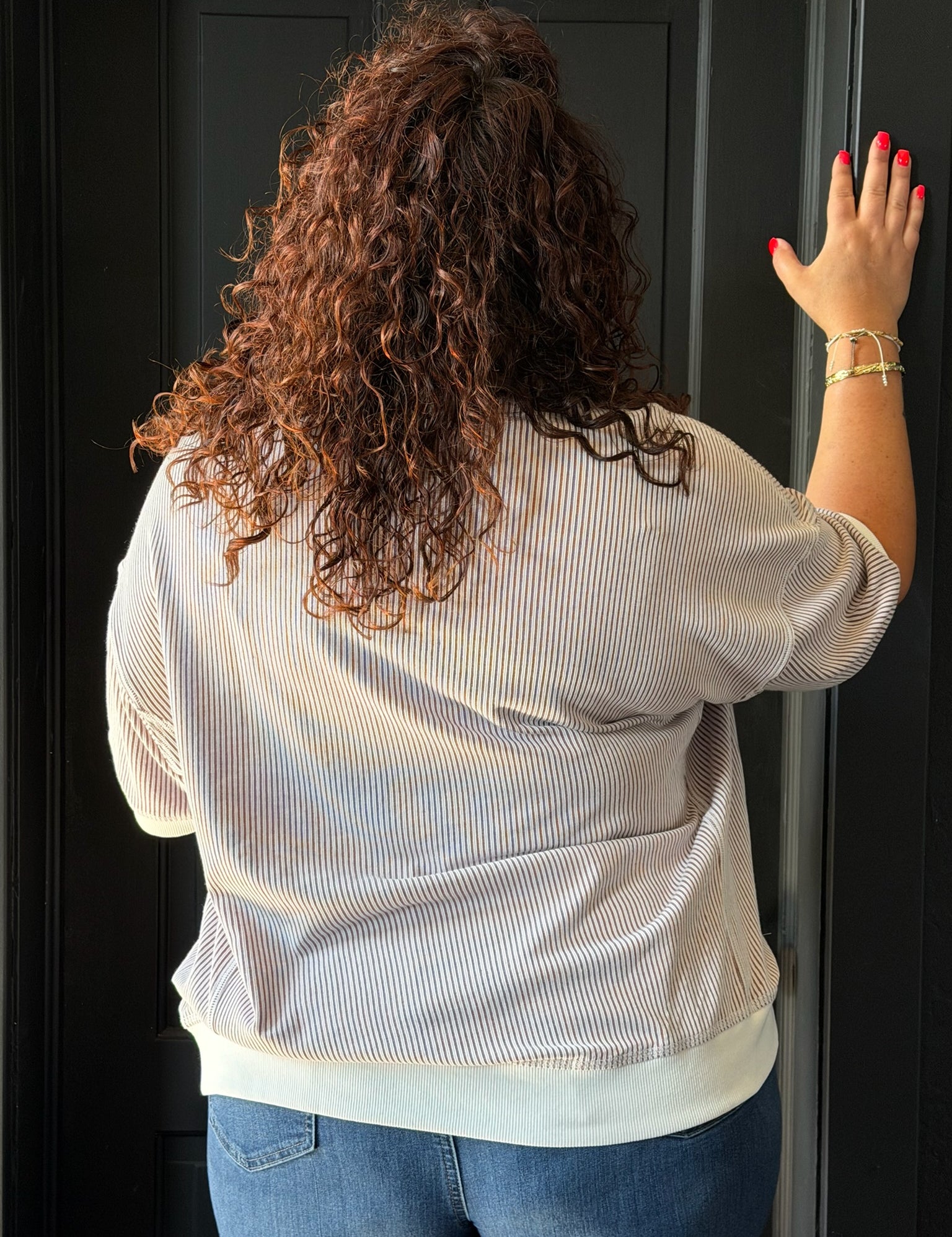 Landon Plus Size Oversized Striped Tee with Contrast Band