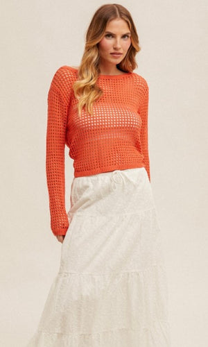 Gilif Open Crochet Reversible Twist Crop Sweater