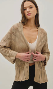 Luca Taupe Lightweight Crochet Cardigan with Scallop Hem