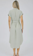Gracie Light Olive Collared Button Down Belted Midi Dress