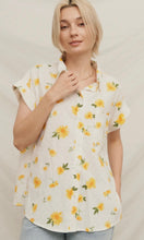 Keenay Yellow Floral Button Front Short Sleeve Top