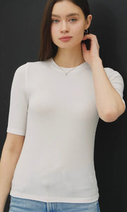 Luna Off White Classic Ribbed Crewneck Short Sleeve Top