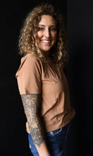 Nina Bronze Brown Cotton Jersey V-Neck T-Shirts