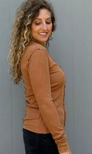 Marigold Tobacco Snow Wash Rib Button Down Long Sleeve Top