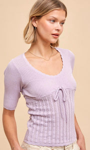 Alucy Pastel Lavender Pointelle Lightweight Sweater