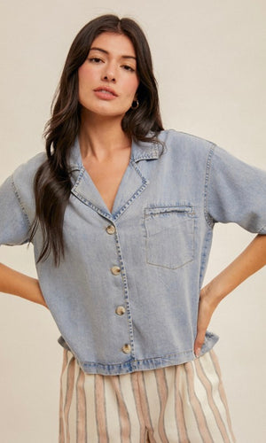 Filicia Loose Fit Short Sleeve Button Denim Shirt