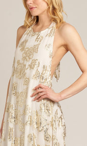 Ariba White Gold Halter Neck Maxi Dress