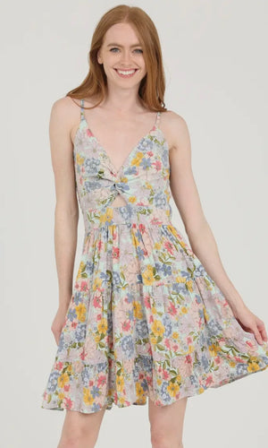 Giulia Bay V Neck Twist Front Cutout Floral Print Sundress