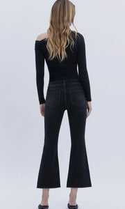 Tobias Mid Rise Raw Step Hem Crop Flare Jeans