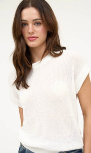 Era White Sheer Knit Crewneck Batwing Sweater Top